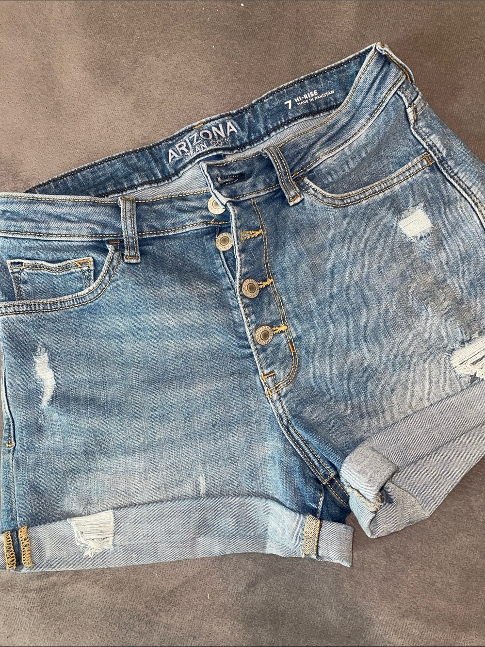 Arizona Jean Company Distressed Rolled Cuff Denim Shorts - Blue